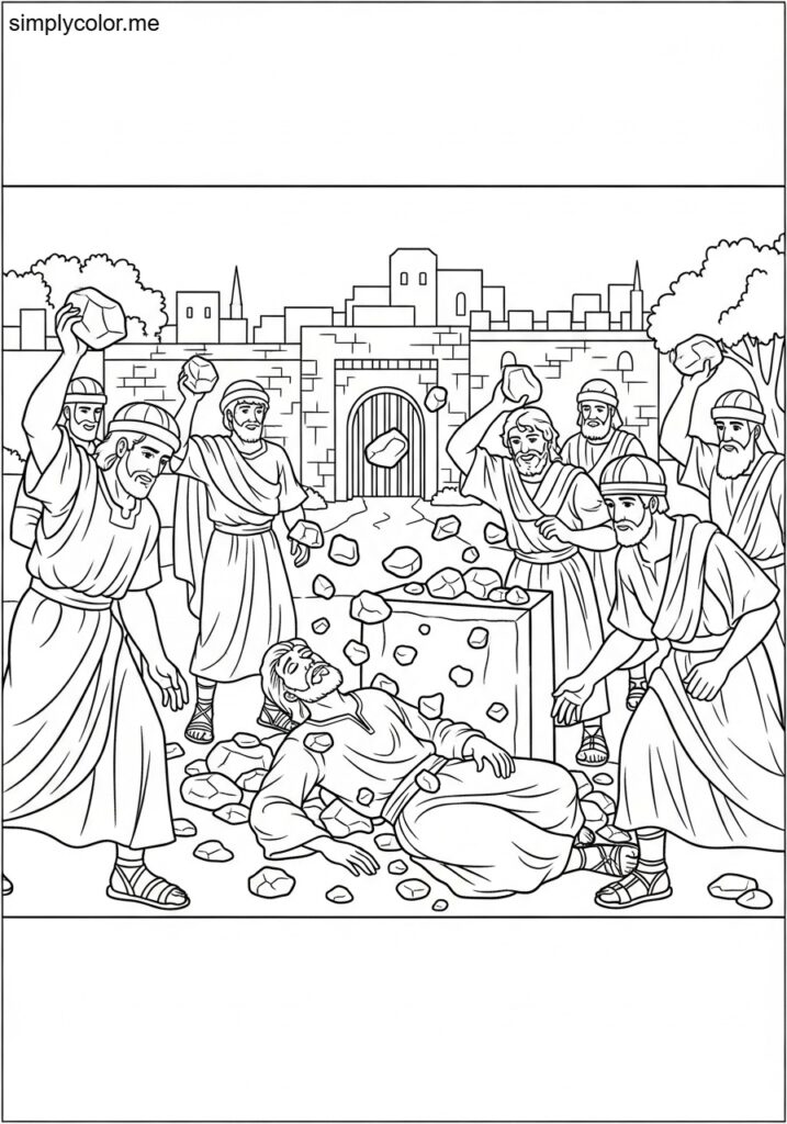 Stephen being stoned biblical coloring page