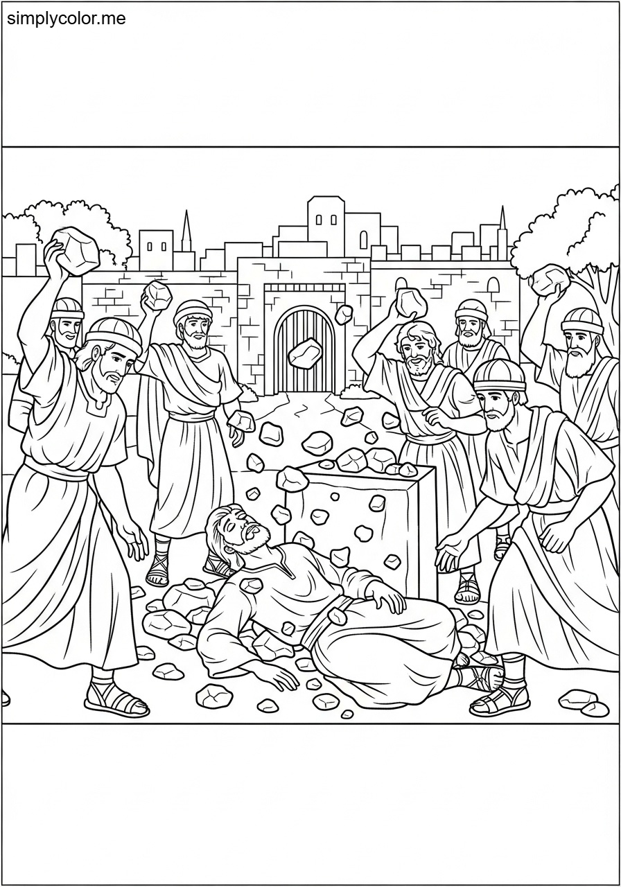 Stephen being stoned biblical coloring page