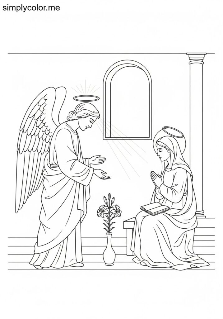 The angel Gabriel visiting Mary biblical coloring page