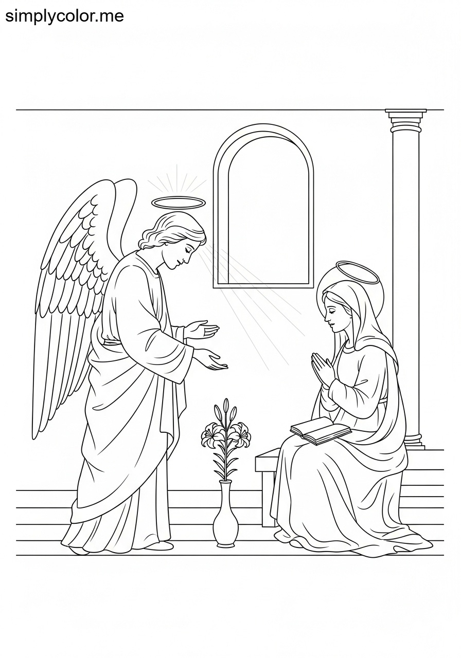 The angel Gabriel visiting Mary biblical coloring page