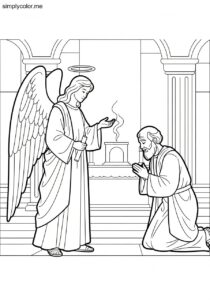 The angel visiting Zechariah in the temple biblical coloring page