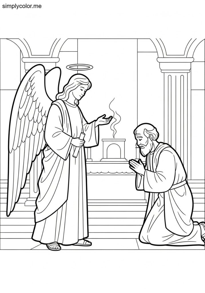 The angel visiting Zechariah in the temple biblical coloring page