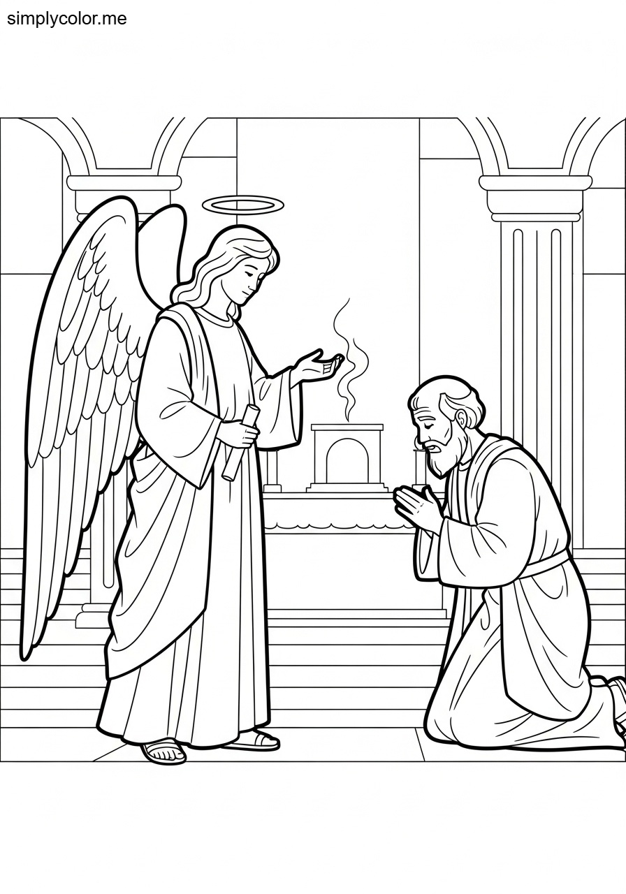 The angel visiting Zechariah in the temple biblical coloring page