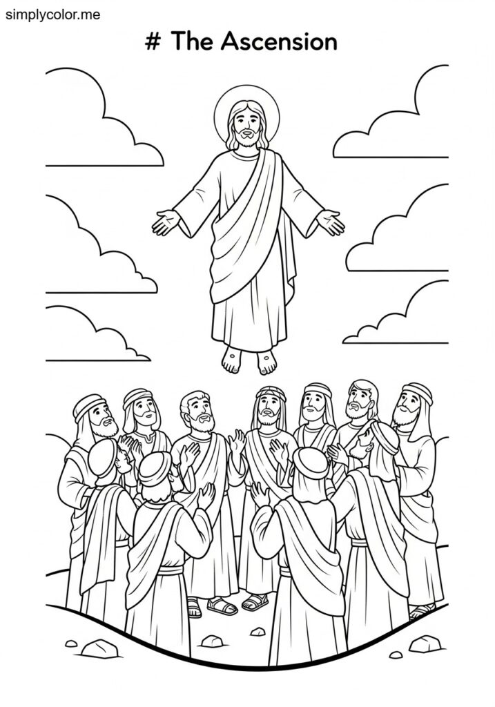The ascension witnessed by the disciples biblical coloring page