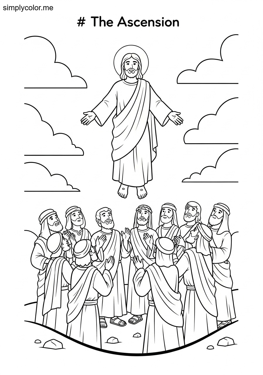 The ascension witnessed by the disciples biblical coloring page