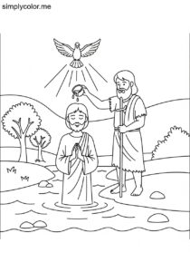 The baptism of Jesus in the Jordan River biblical coloring page
