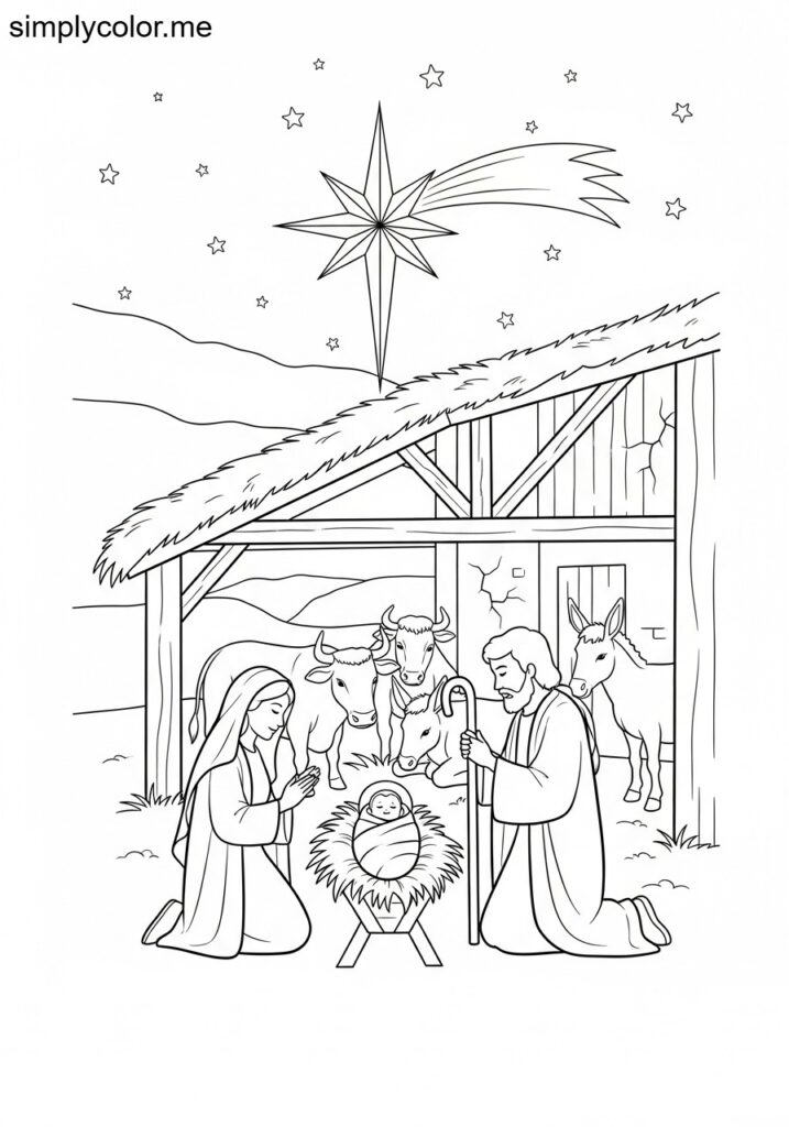 The birth of Jesus in Bethlehem biblical coloring page