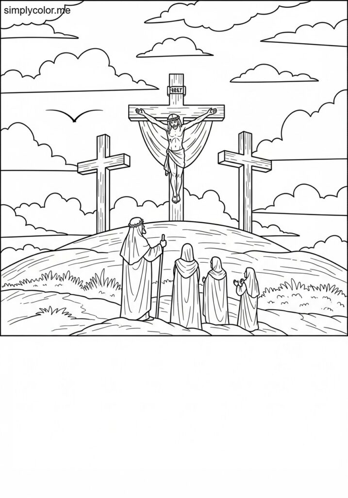 The crucifixion of Jesus biblical coloring page