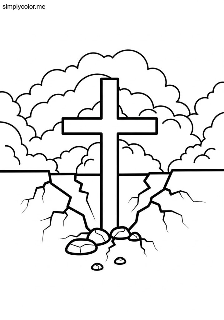 The earthquake at Jesus’ death biblical coloring page