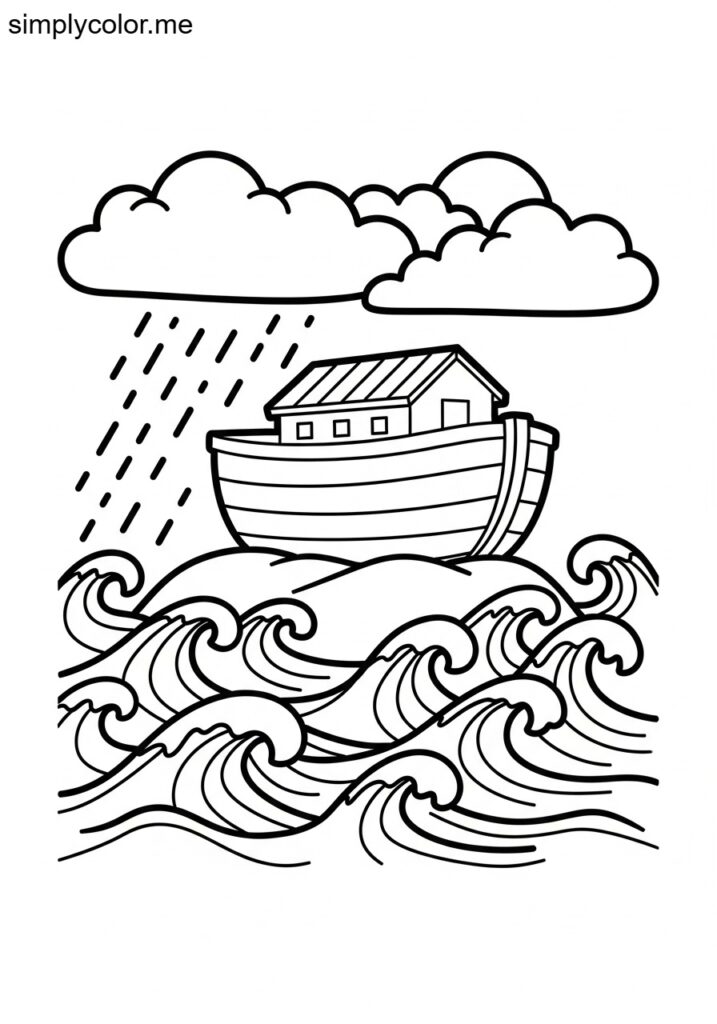 The great flood covering the earth biblical coloring page