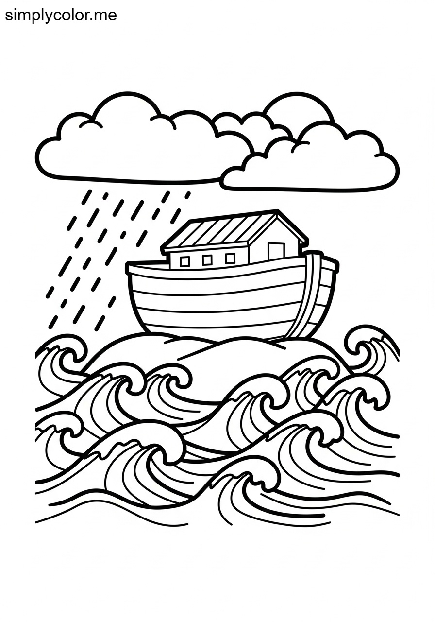 The great flood covering the earth biblical coloring page