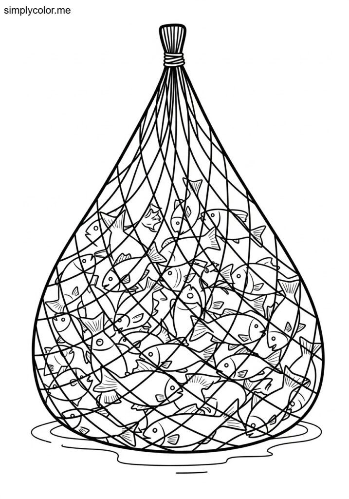 The parable of the net full of fish biblical coloring page