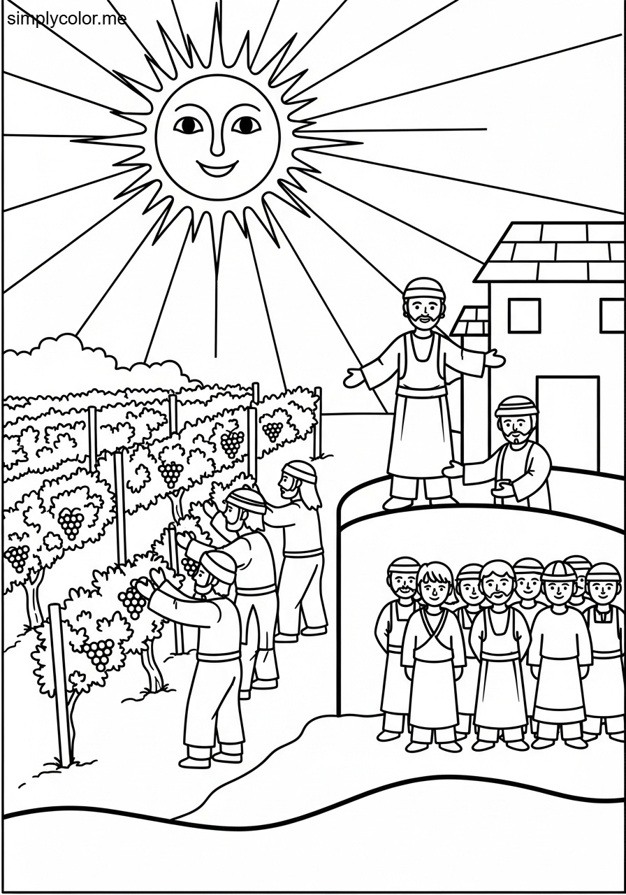 The parable of the workers in the vineyard biblical coloring page