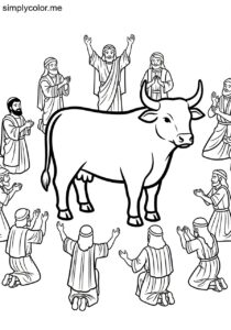 The people worshiping the golden calf biblical coloring page