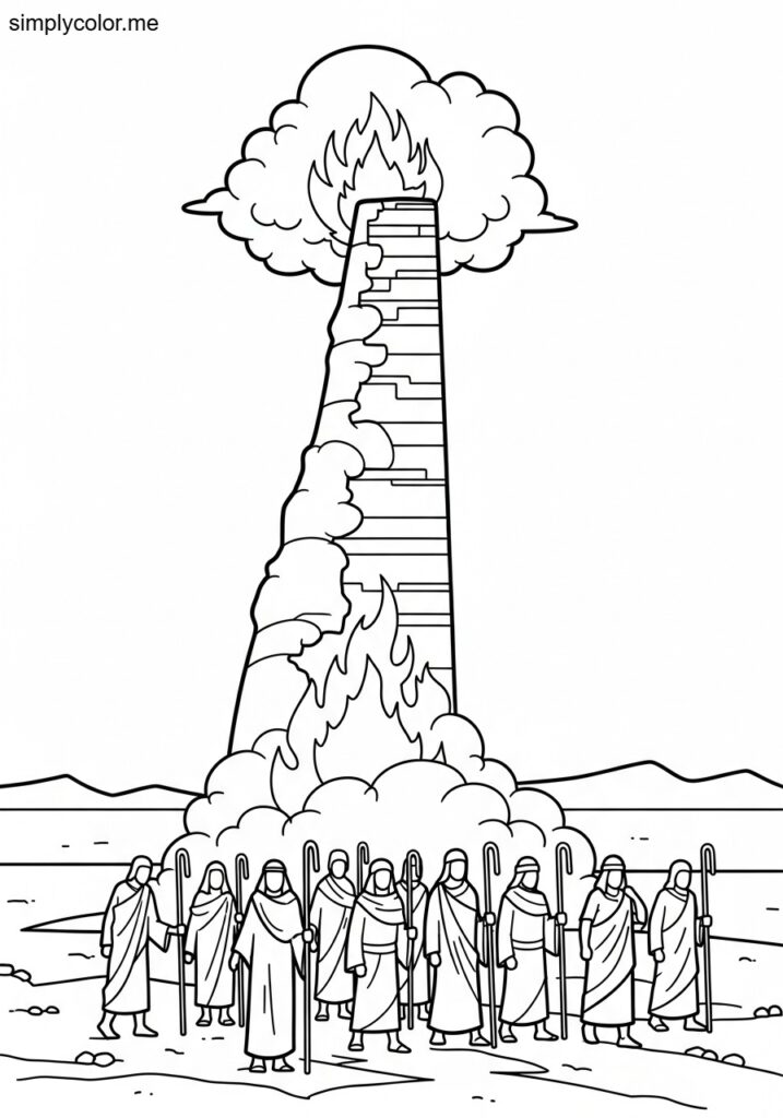 The pillar of cloud and fire guiding Israel biblical coloring page