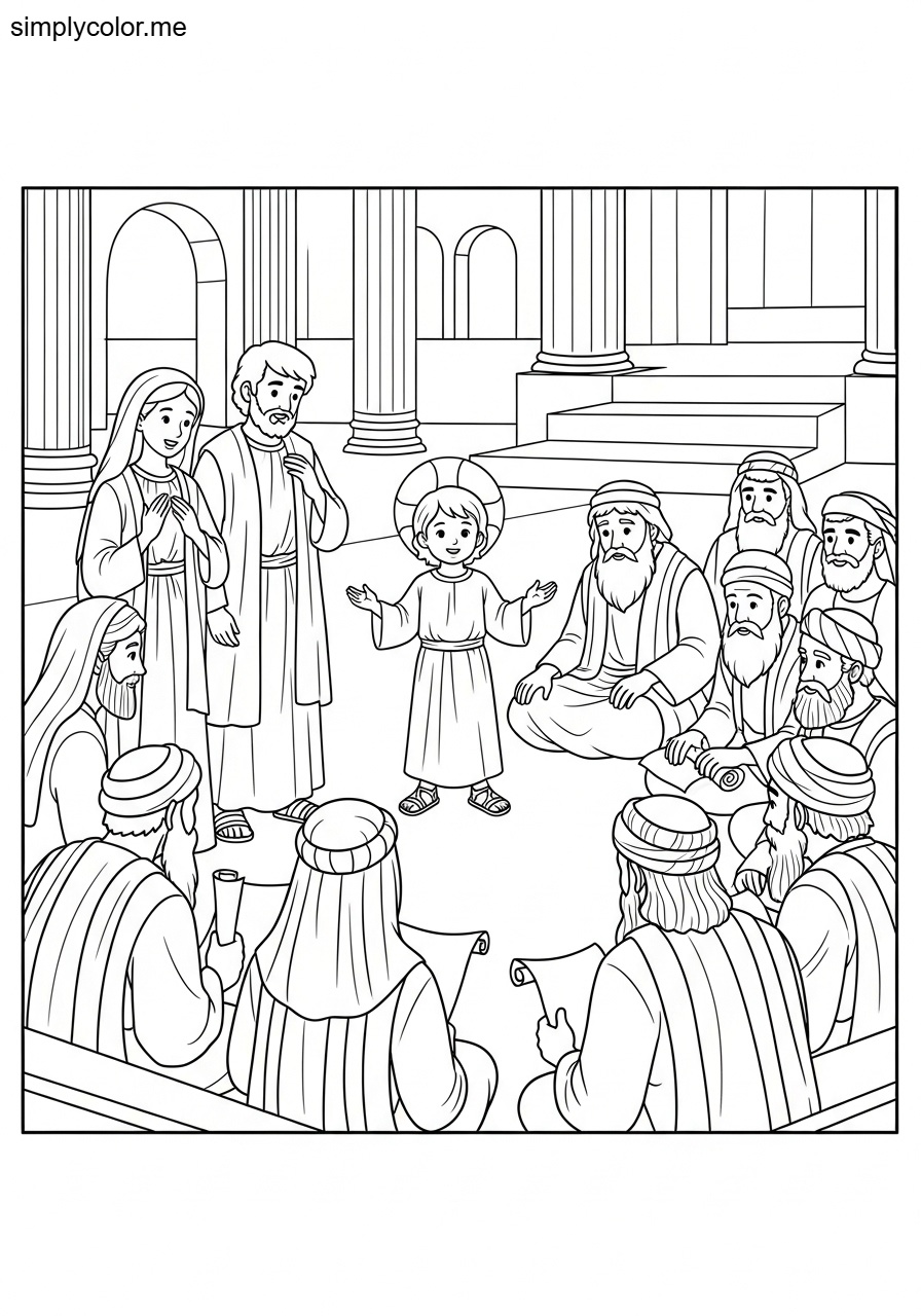 The presentation of Jesus in the temple biblical coloring page