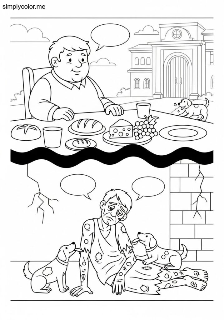 The rich man and Lazarus biblical coloring page