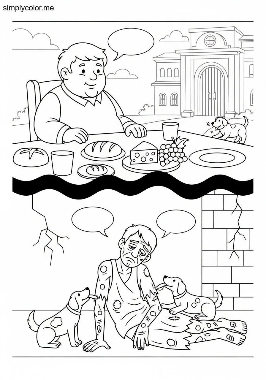 The rich man and Lazarus biblical coloring page