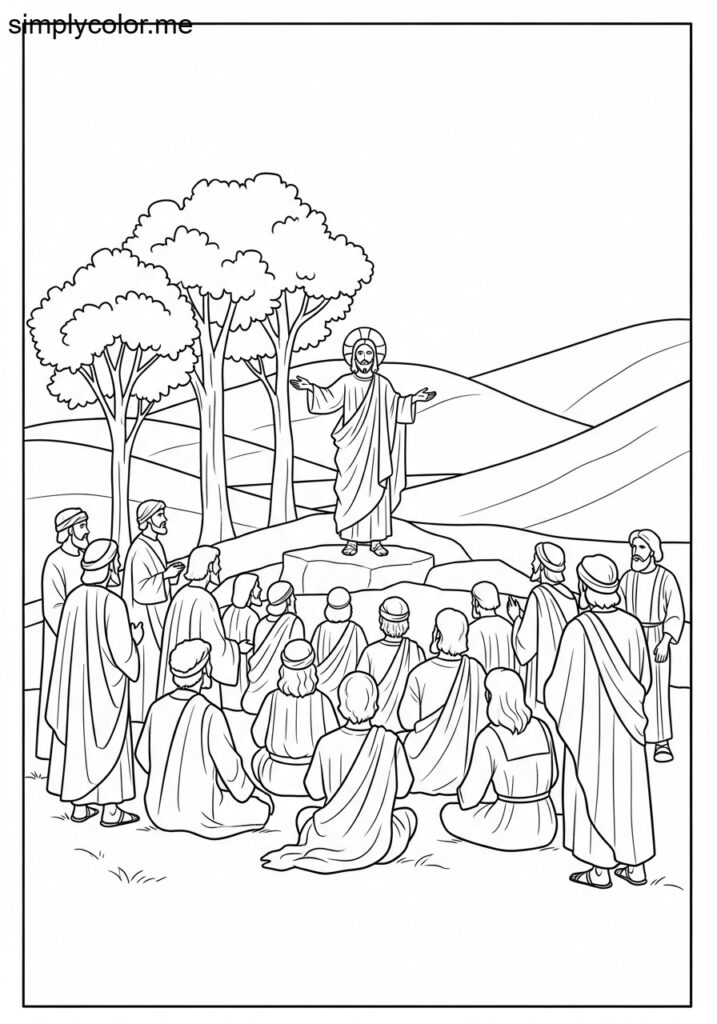 The sermon on the Mount biblical coloring page
