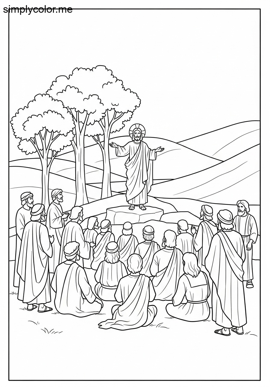The sermon on the Mount biblical coloring page