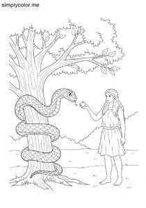 The temptation of Eve by the serpent biblical coloring page