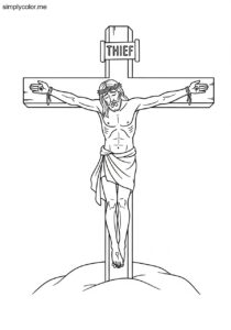 The thief on the cross repenting biblical coloring page