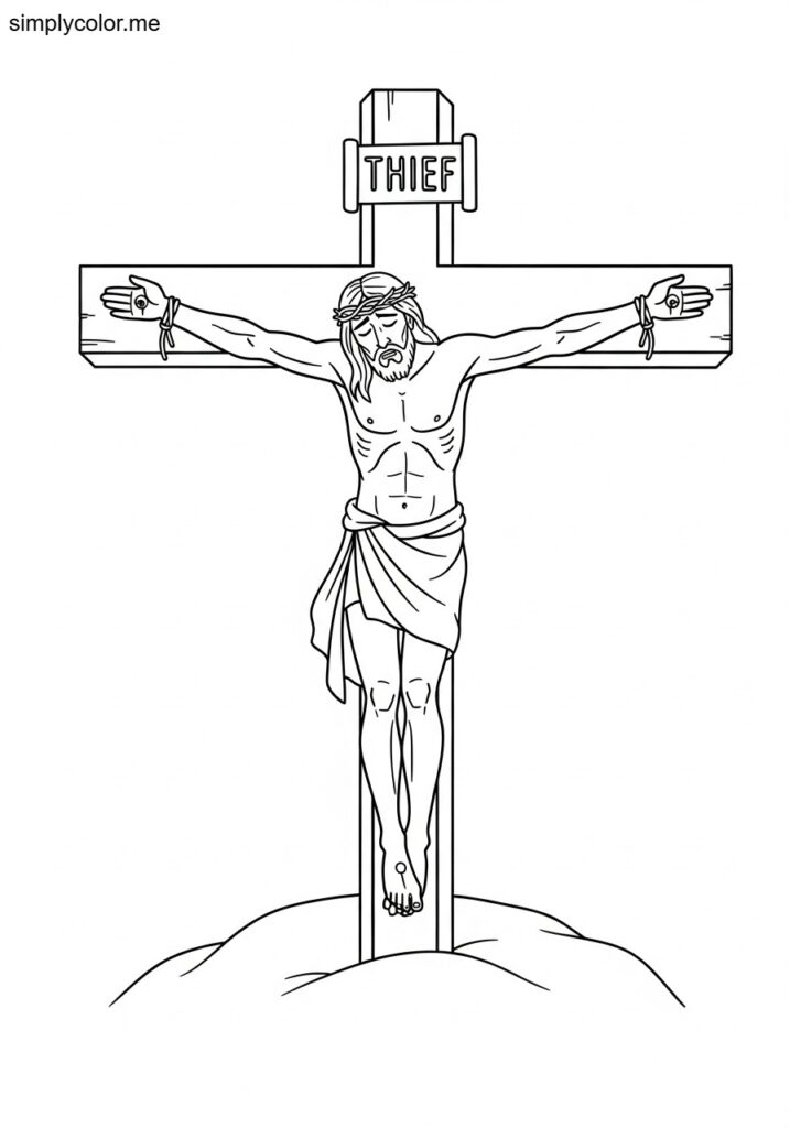 The thief on the cross repenting biblical coloring page