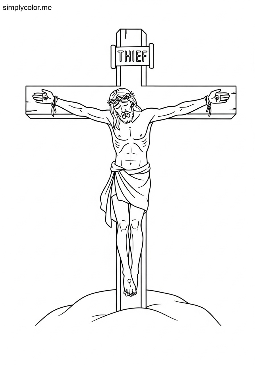 The thief on the cross repenting biblical coloring page
