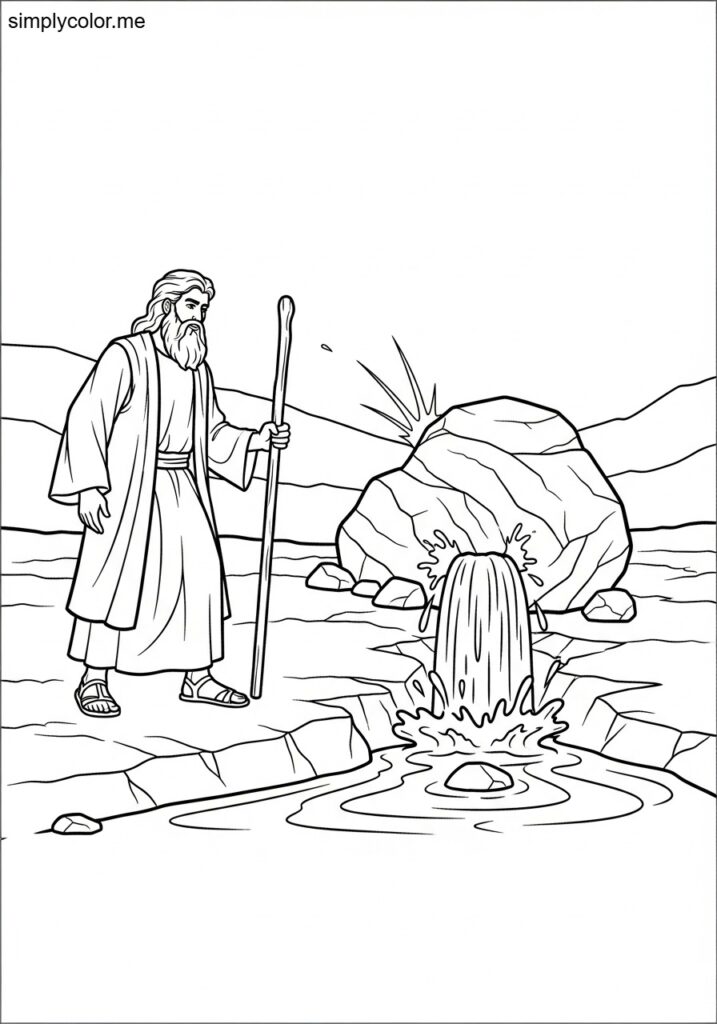 Water from the rock biblical coloring page
