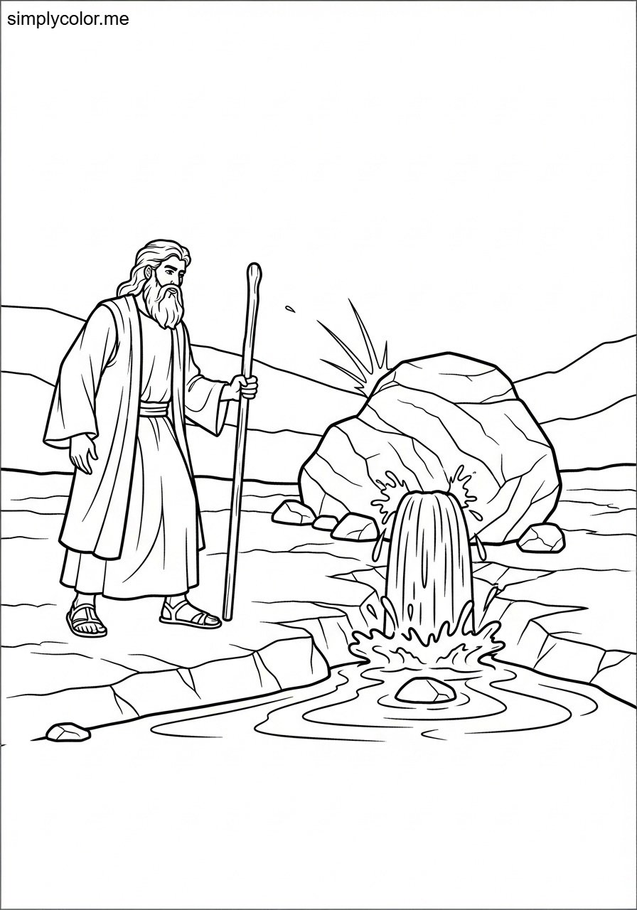Water from the rock biblical coloring page