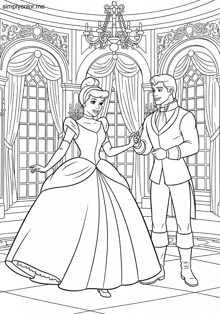 Cindarella and Prince coloring page