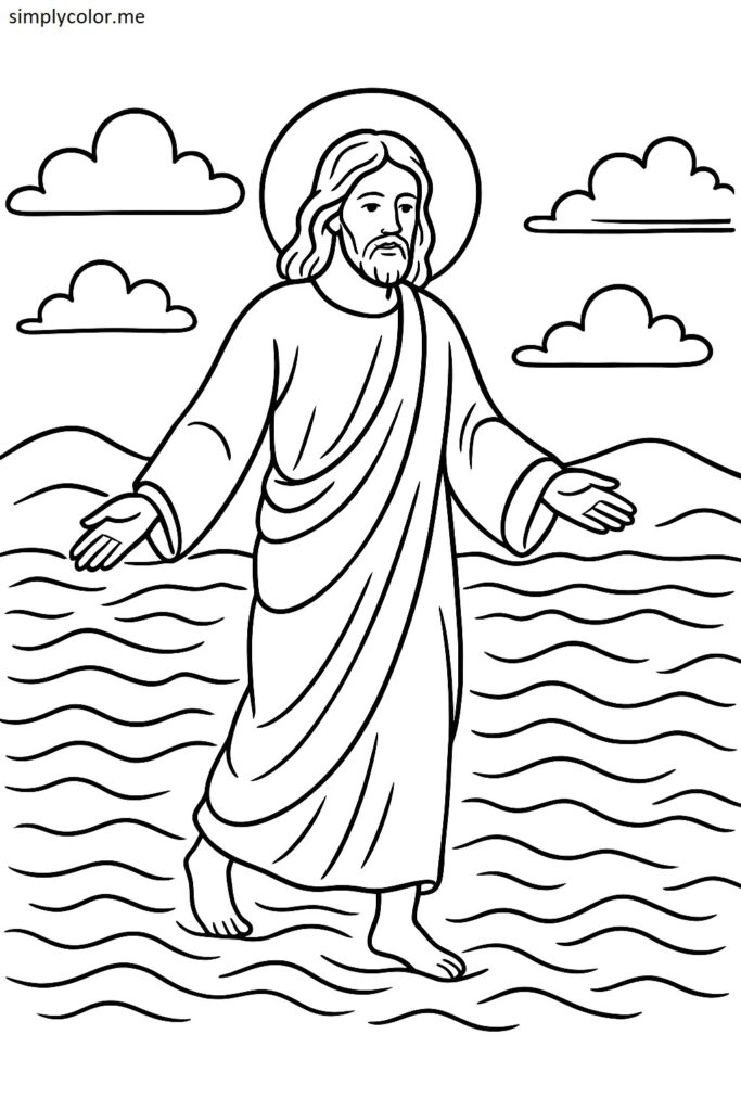 Jesus walks on the water coloring page