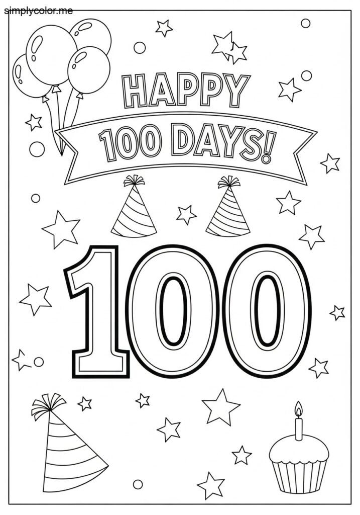 100th day of school coloring page printable for kids