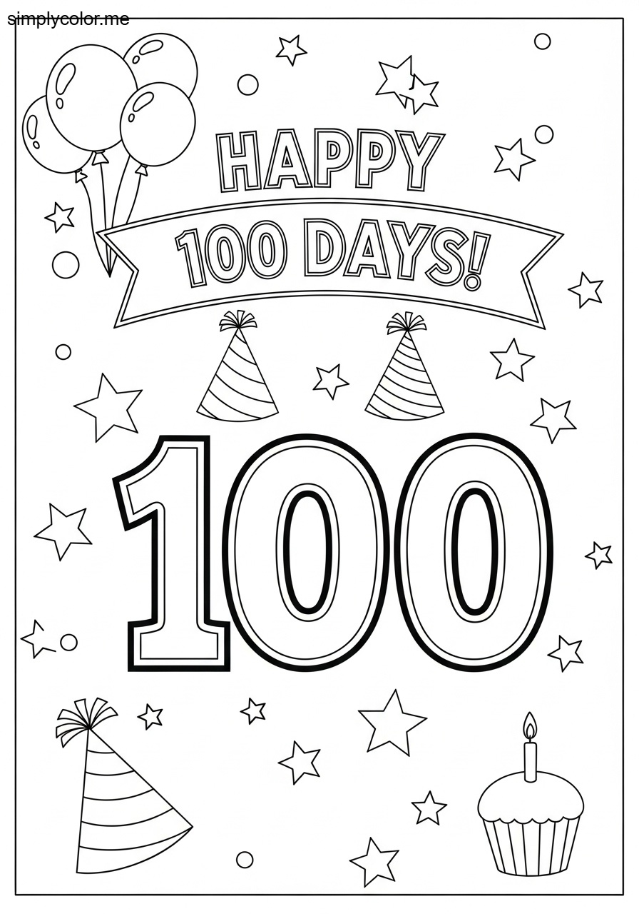 100th day of school coloring page printable for kids