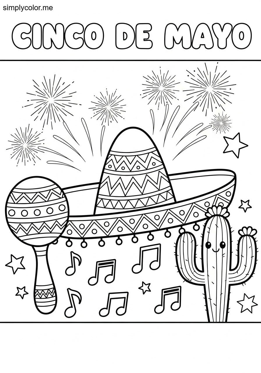 5 de Mayo coloring page printable for kids and classrooms