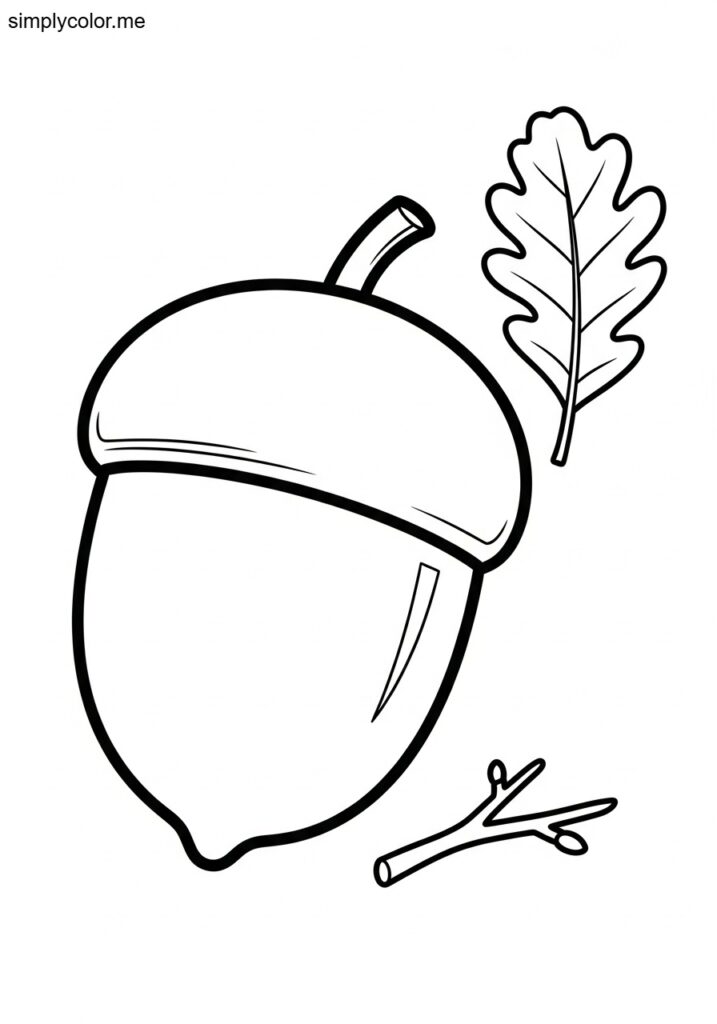 Acorn coloring page autumn nut and oak tree seed