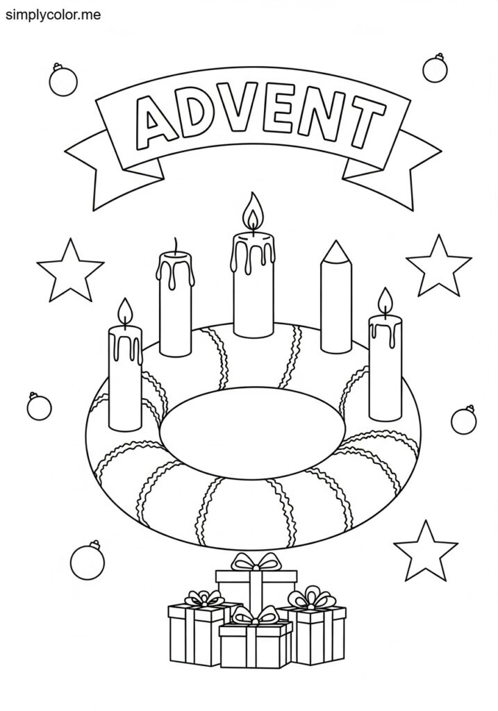 Advent coloring page printable for Christmas preparation
