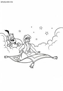 Aladdin color page Disney magic carpet genie adventure