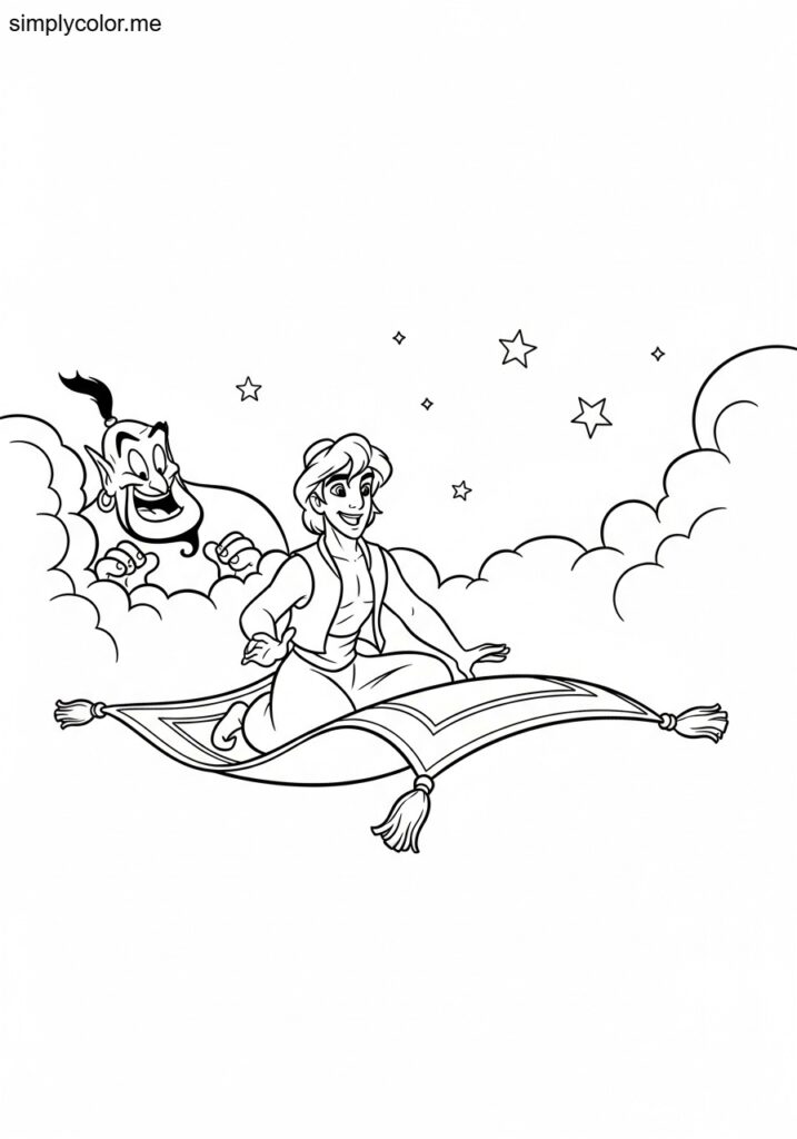 Aladdin color page Disney magic carpet genie adventure