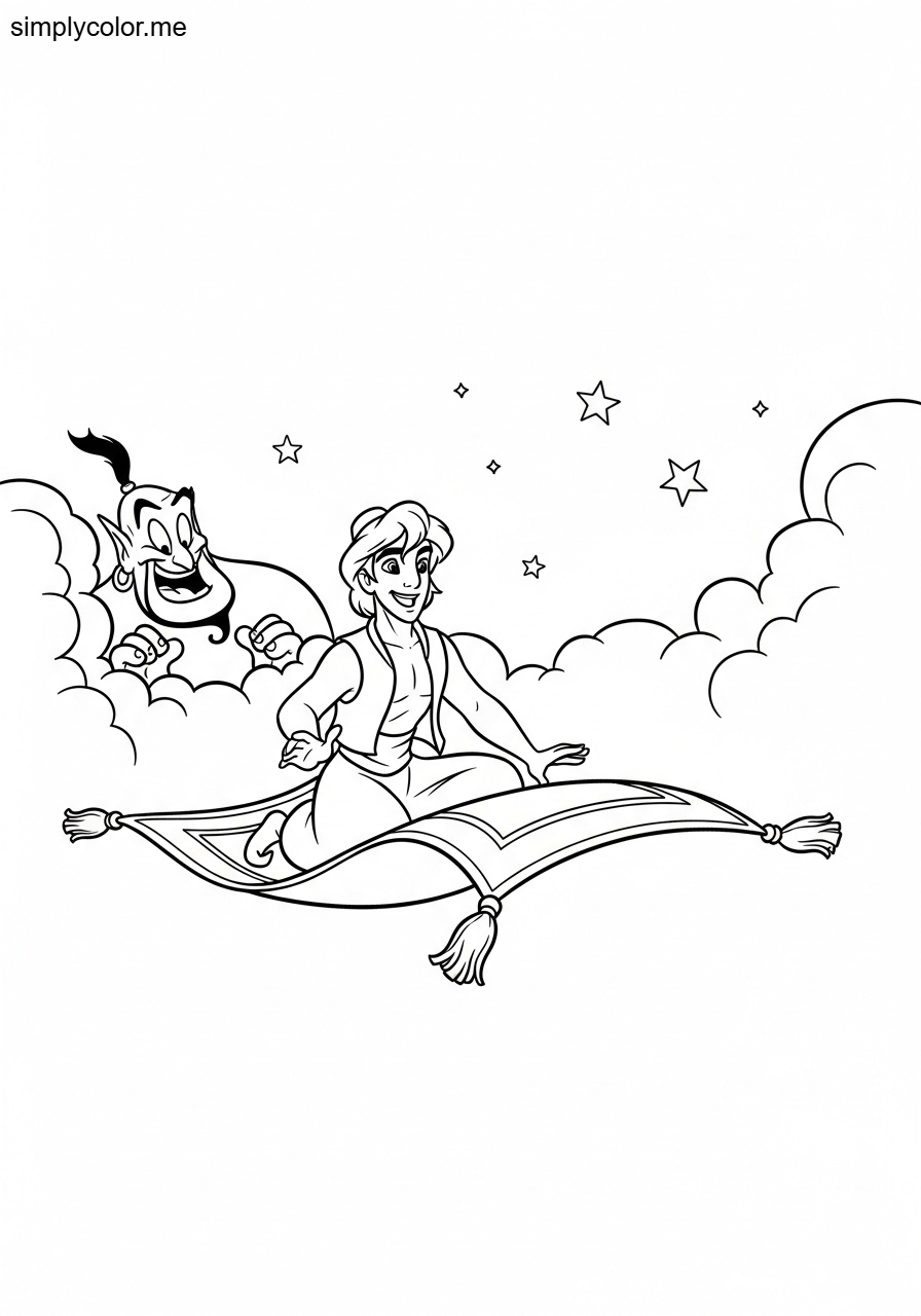 Aladdin color page Disney magic carpet genie adventure