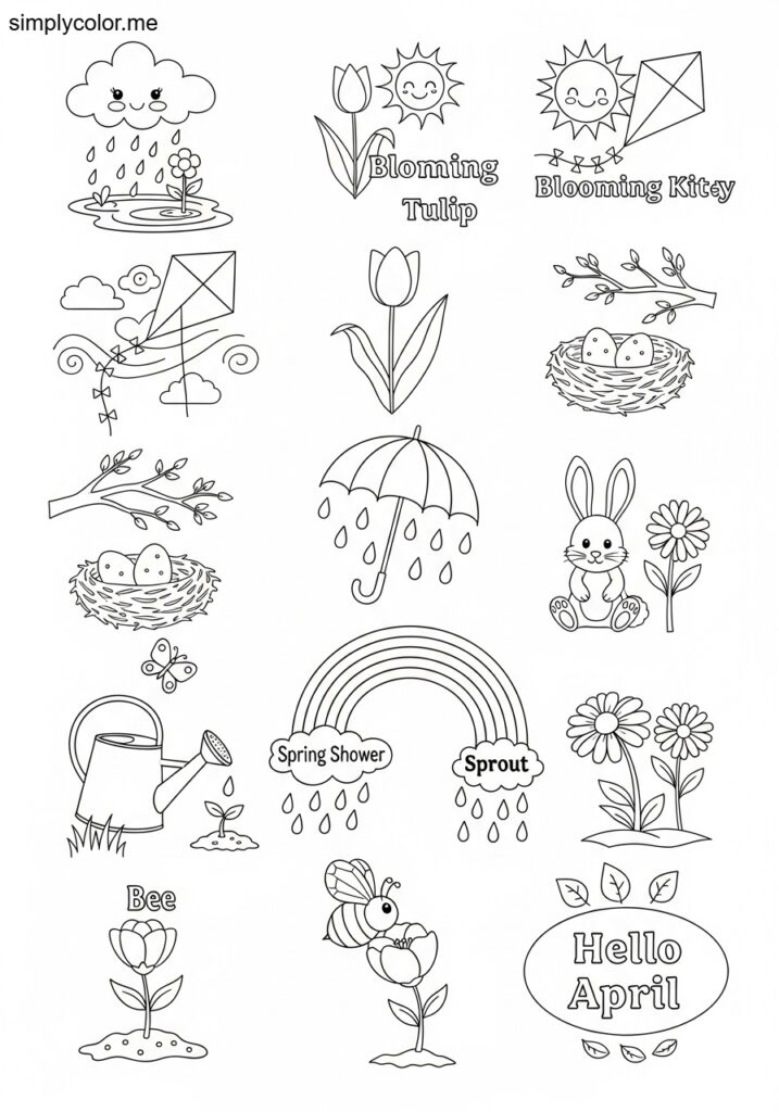 April coloring page spring themed sheet to celebrate the month