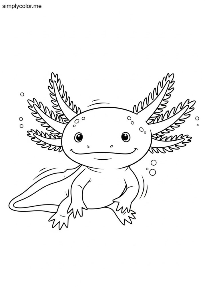 Axolotl color page cute salamander and aquatic pet