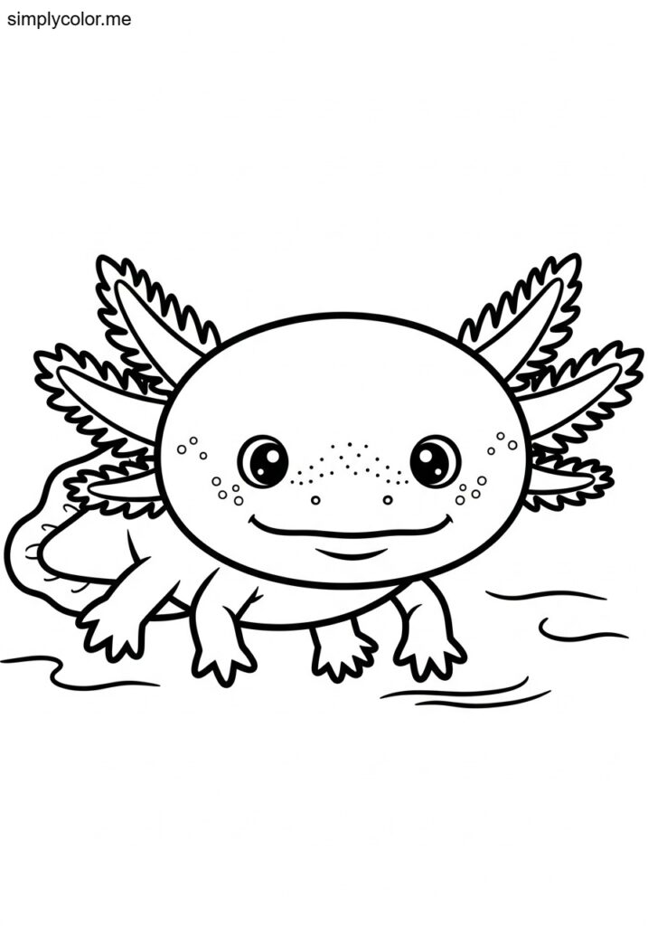 Axolotl color page printable for kids who love cute animals