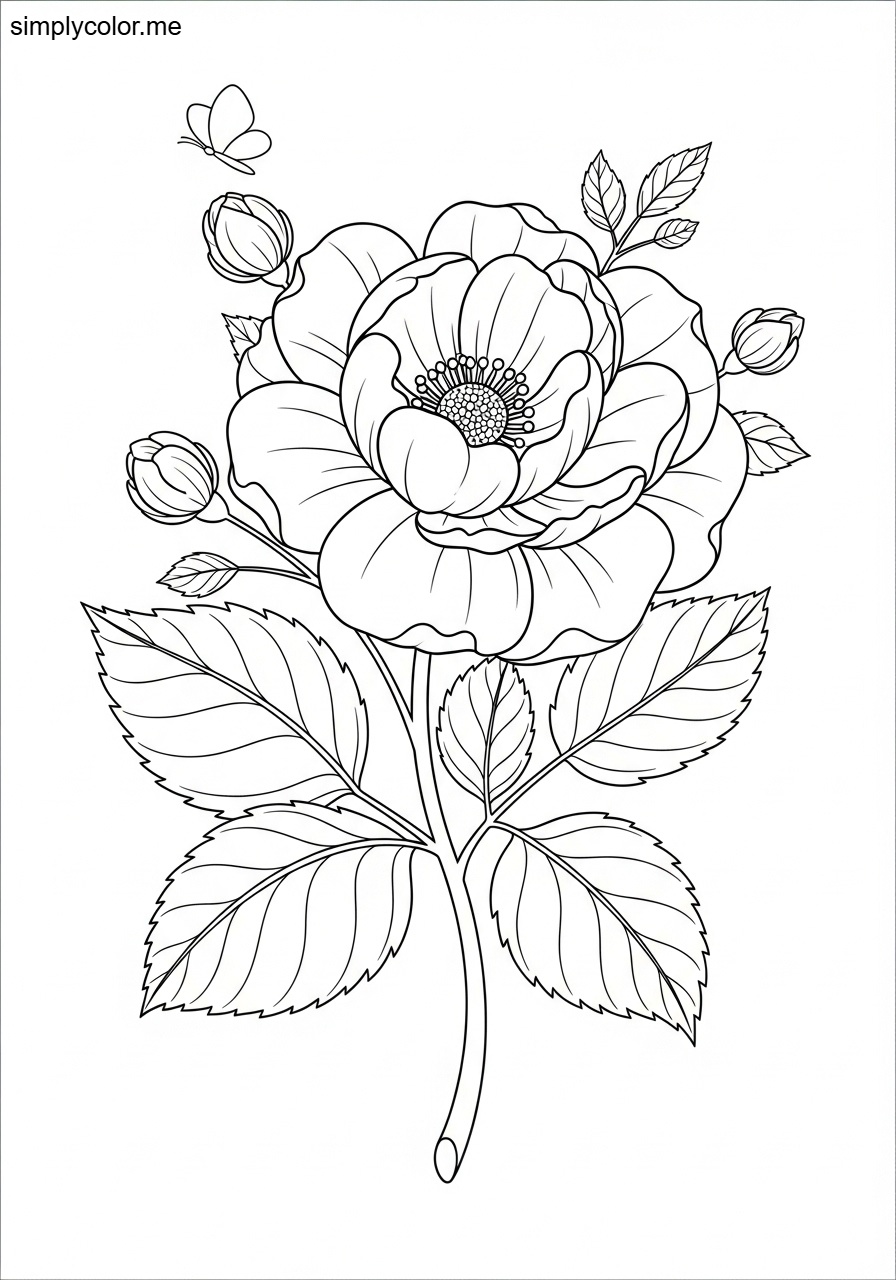 Beautiful flower coloring page printable for kids and adults