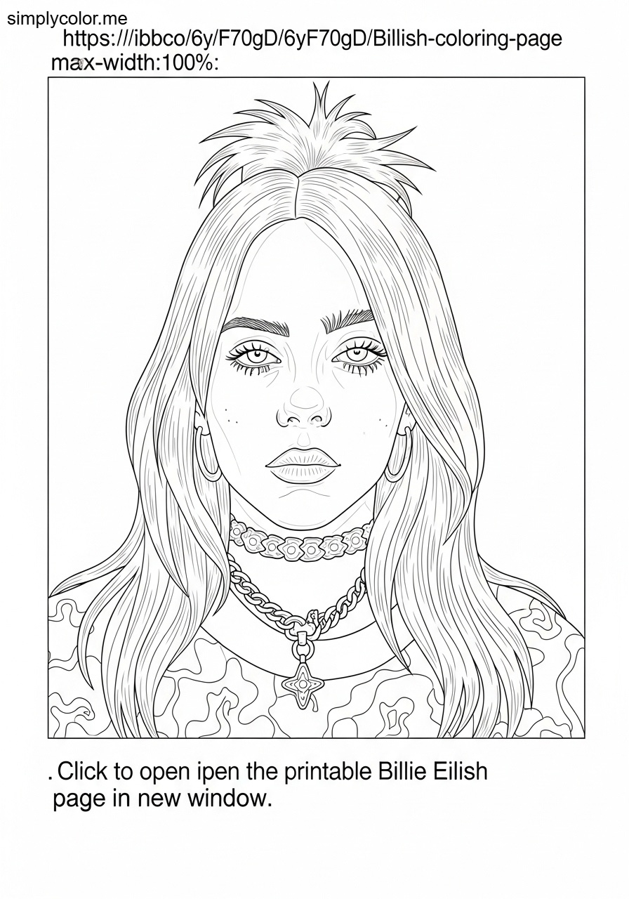 Billie Eilish coloring page printable for music fans