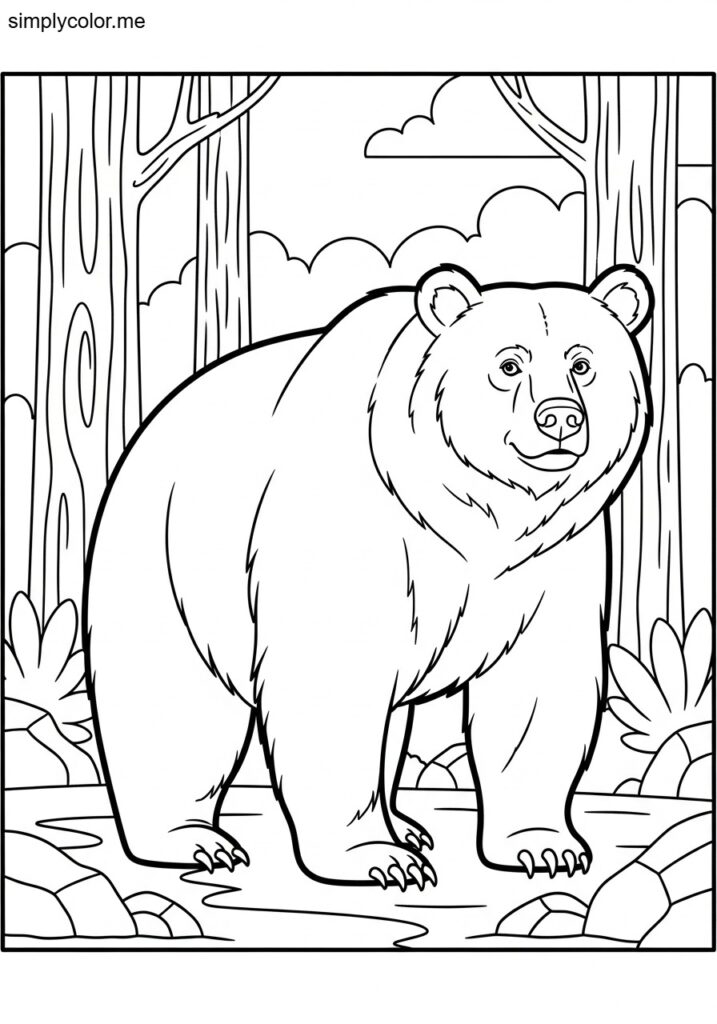 Brown bear coloring page printable for forest animal lovers
