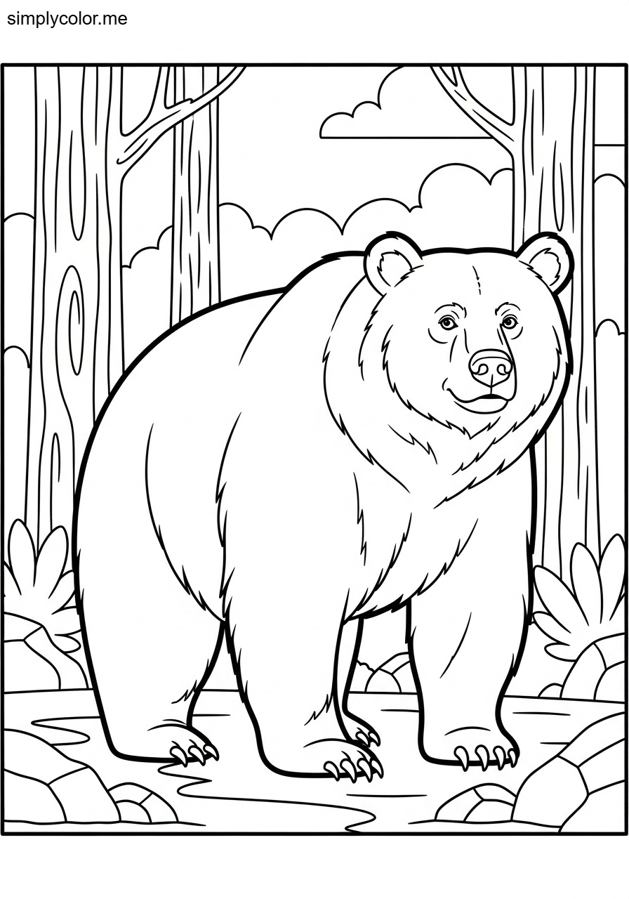 Brown bear coloring page printable for forest animal lovers