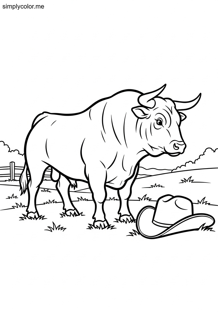 Bull coloring page strong farm animal and rodeo cowboy adventure