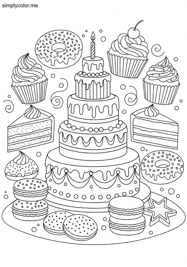 Cakes coloring page sweet bakery treat to color and enjoy