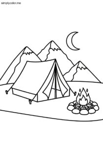 Camp coloring page outdoor adventure tent and campfire wilderness experience